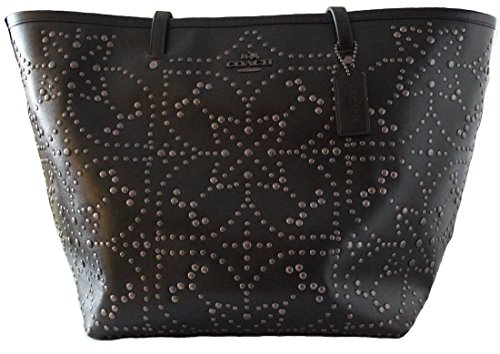 Coach Large Street Purse Tote Handbag F35163 Studded Black Leather