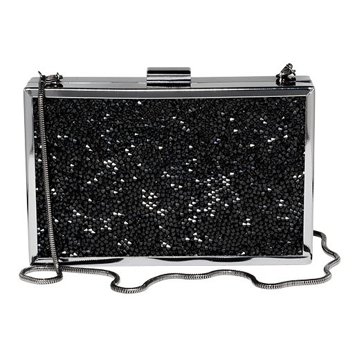 Paul Peugeot 3D Black Crystal Clustered Evening Clutch Bag in Gun Plated Finish
