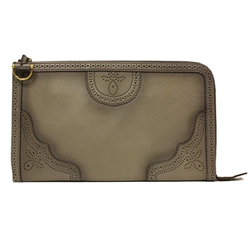 Gucci Gray Duilio Brogue Zip Around Oversized Leather Clutch Handbag Bag