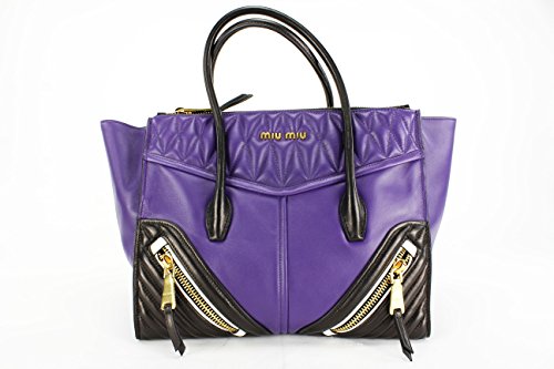 Miu Miu “Biker” Purple and Black Leather Tote Bag (Mod: RN1031) Miu Miu “Biker” Purple and Black Leather Tote Bag (Mod: RN1031)