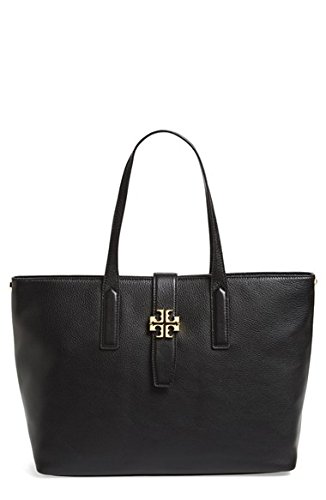 Tory Burch Plaque Leather Tote Black Handbag Authentic Dustbag New