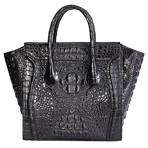 GAVADI Women’s Real Crocodile Leather Tote Stylish Handbag Messenger Bag Black G1001