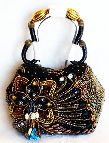 Black Velvet Beaded Hardshell Evening Bag. Extraordinary Design 9″ High. Exquisite Handbag For Formal or Casual Use