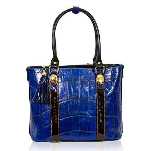 Marino Orlandi Italian Designer Cobalt Blue Croc Leather Large Tote Bag