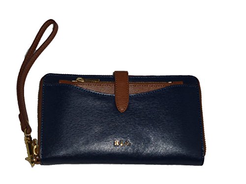 Lauren Ralph Lauren Davenport Zip Pocket Wallet Navy/tan Leather
