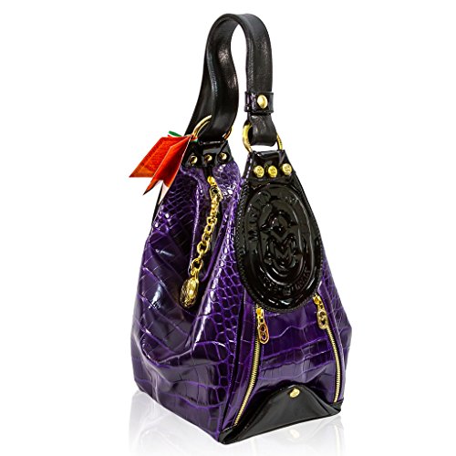 Marino Orlandi Italian Designer Classic Purple Croc Leather Bucket Sling Bag