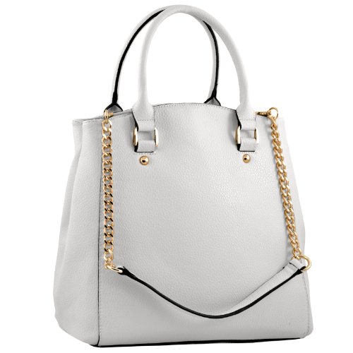 MG Collection KENDRA White Classic Structured Office Tote Handbag / Shoulder Bag