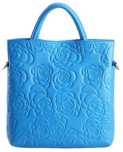 Heshe® Women’s New Fashion Soft Leather Rose Print Tote Handle Bag Shoulder Bag Cross Body Bag Handbag Personality Simple Style for Ladies