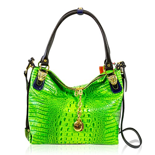 Marino Orlandi Italian Designer Green Alligator Leather Large Crossbody Bag