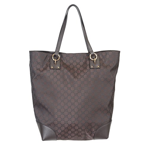 Gucci Women’s Brown Canvas Leather Trimmed Guccissima Print Tote Shoulder Bag