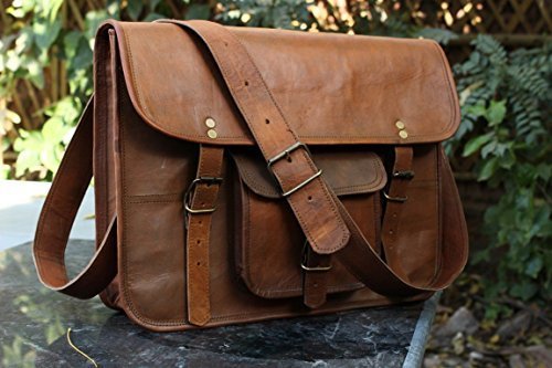 Handolederco Leather Unisex 100% Genuine Real Leather Messenger Bag for Laptop Briefcase Satchel …