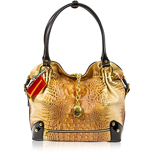 Marino Orlandi Italian Designer Cognac Alligator Leather Large Purse Bag