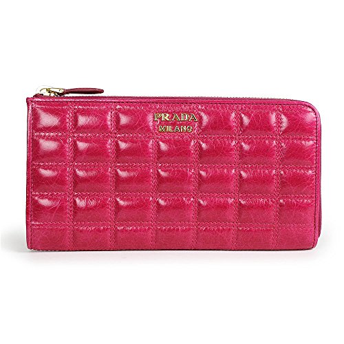 Prada Clutch Wallet Vitello Shine Quilted Leather Fuchsia Hot Pink