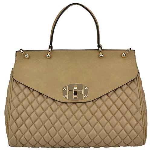 MG Collection® MAE Taupe Large Structured Quilted Doctor Style Satchel Handbag