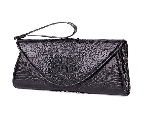 SINNOL Ladies Genuine Crocodile Leather Handbag Wrist bag Black S01091
