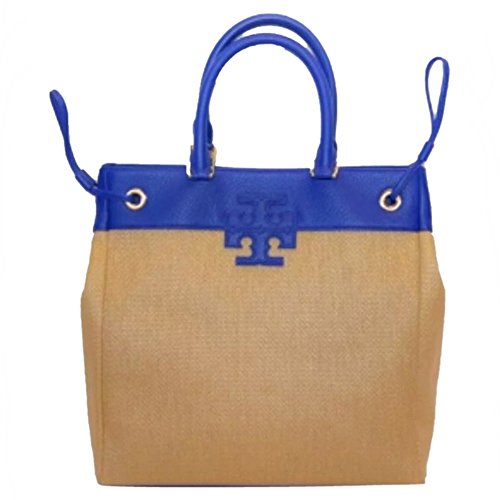 Tory Burch Straw Stacked T Logo Ns Blue Tote Bag 28159647