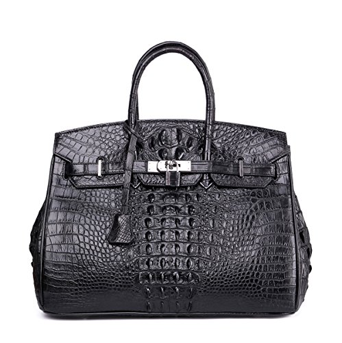 GAVADI Womens or Mens Real Crocodile Leather Handbags Elegant Messenger Bags Black