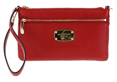 Michael Kors Pebbled Leather Jet Set Item Large Wristlet Purse Clutch Handbag in Red