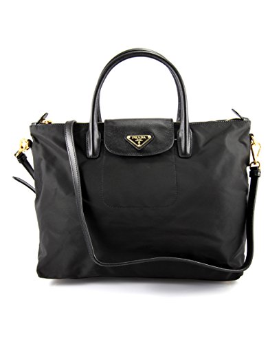 Prada BN2106 Nero Black Tessuto Saffian Nylon and Leather Shopping Tote Bag
