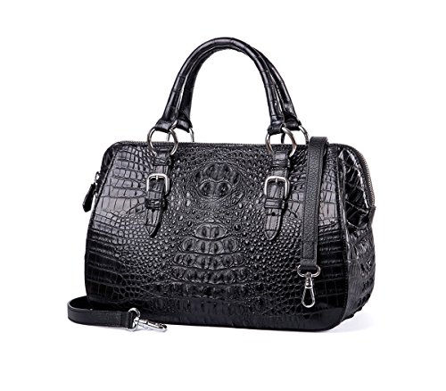 GAVADI Women’s Real Crododile Leather Fashion Designer Purse Handbag Black S01109