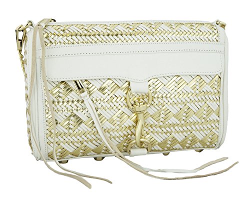 REBECCA MINKOFF Mac Clutch Woven White and Gold Cross-body Handbag Bag