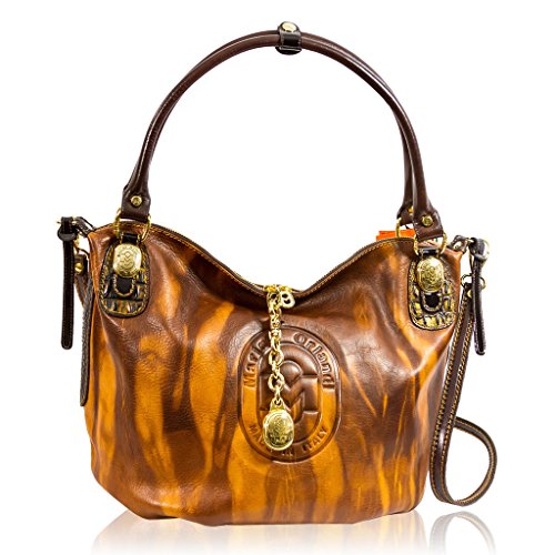 Marino Orlandi Italian Designer Cognac Glazed Leather Purse Large Crossbody Bag