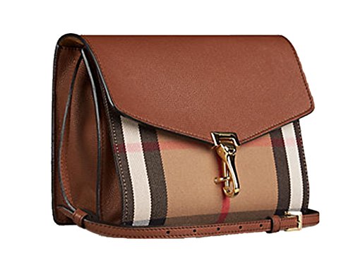 Burberry Small Leather and House Check Crossbody Bag-tan