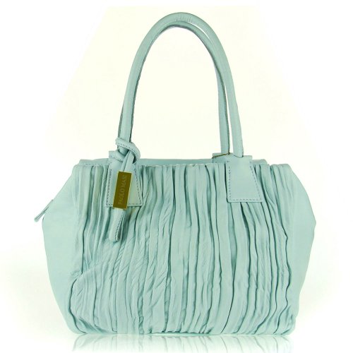 PAOLO MASI Italian Made Sky Blue Wrinkled Panel Lamb Leather Designer Handbag