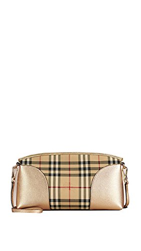 Burberry Horseferry Check and Leather Clutch – Honey/Gold