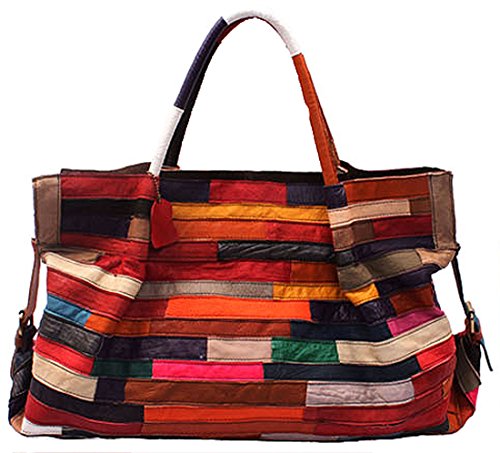 Heshe® Women’s New Fashion Soft Sheepskin Multi-color Stitching Splicing Tote Bag Hobo Cross-body Bag Shoulder Bag Handbag Hobo Bag Personality Simple for Ladies