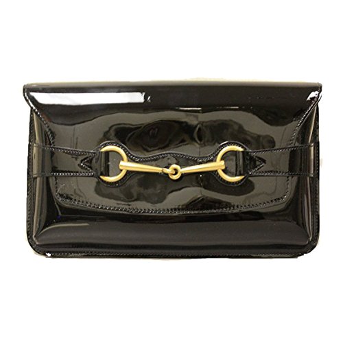 Gucci Horsebit Black Patent Leather Clutch Oversized Bag 317638