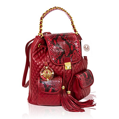Valentino Orlandi Italian Designer Red Quilted & Python Leather Purse Backpack