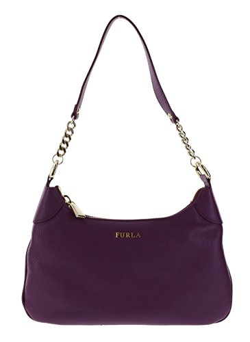 Furla Julia Chain Pebbled Leather Shoulder Bag Crossbody Purse Handbag in Aubergine