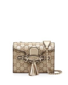Gucci Emily Guccissima Mini Shoulder Bag Golden Beige Metallic Leather Bag Handbag New