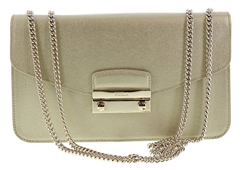 Furla Julia Saffiano Leather Handbag Crossbody Shoulder Bag in Gold (028)