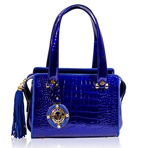 Valentino Orlandi Italian Designer Blue Croc Leather Boxy Satchel Purse Bag