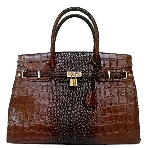 Alkok Washington 100% Real Leather Crocodile Embossed Elegant Luxury Women/girls Satchel Bag Handbags