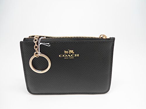 Coach Crossgrain Leather Coin Case w Key Chain 64064 Black