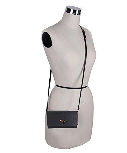 Prada Tessuto Nylon & Textured Leather Crossbody Shoulder Wristlet Bag 1M1437, Nero Black