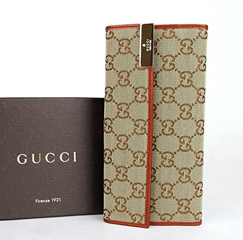 Gucci Beige Orange GG Canvas Continental Wallet Clutch Bag 257012 8880