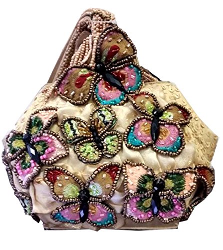 Mary Frances Attraction Butterfly Embroidered Beaded Jeweled Cream Handbag Wristlet