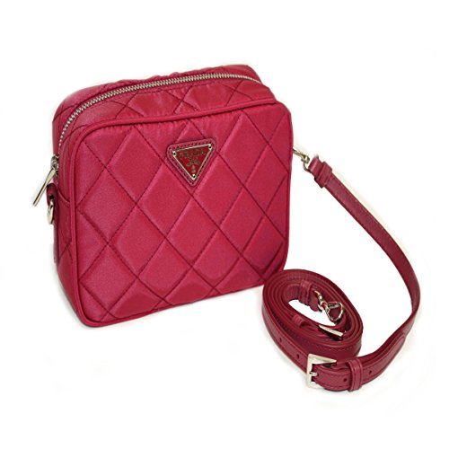 Prada Tessuto Impuntu Quilted Nylon and Leather Crossbody Shoulder Bag BT1028, Pink
