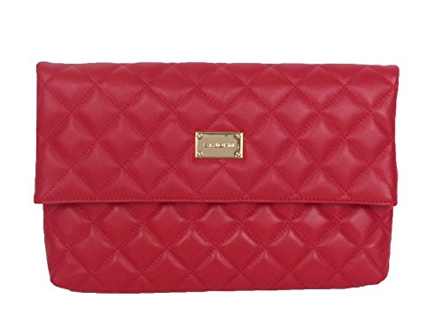 St. John Quilted Nappa Leather Fold Over Clutch Bag, Red