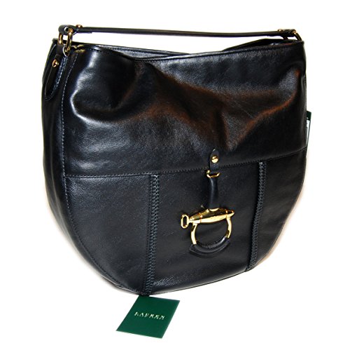Ralph Lauren Women Collection Equestrian Leather Handbag Purse Tote Bag Black