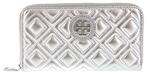 Tory Burch Marion Quilted Silver Leather Wallet Multi-gusset Zip Continental New
