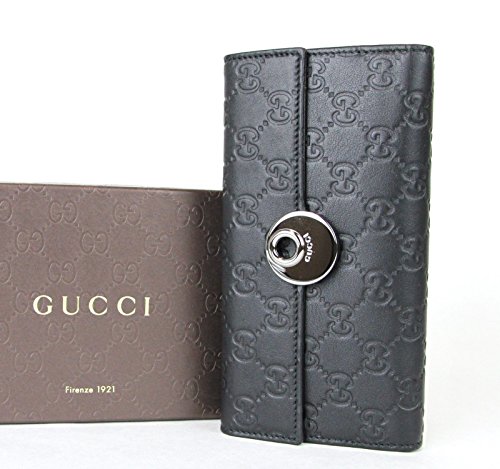 Gucci Black Leather Guccissima Continental Wallet 231835 1000