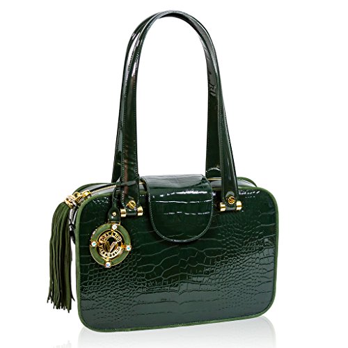 Valentino Orlandi Italian Designer Emerald Green Croc Leather Purse Boxy Bag