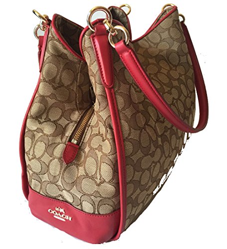 Coach Signature Phoebe Tote Carryall Handbag Shoulder BagKhaki/Classic Red Tote F36424