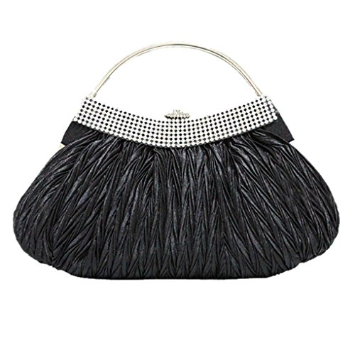 Smartstar Gorgeous Silk Pleated Wedding Evening Designer Shoulder Bags Handbag Purse Clutch – Black