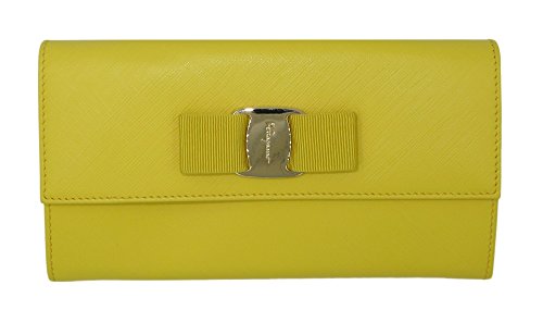SALVATORE FERRAGAMO Yellow Saffiano Leather Vara Bow Wristlet Clutch Wallet